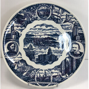 Vernon Kilns (Possibly) California State History Vintage 10" Souvenir Plate Blue
